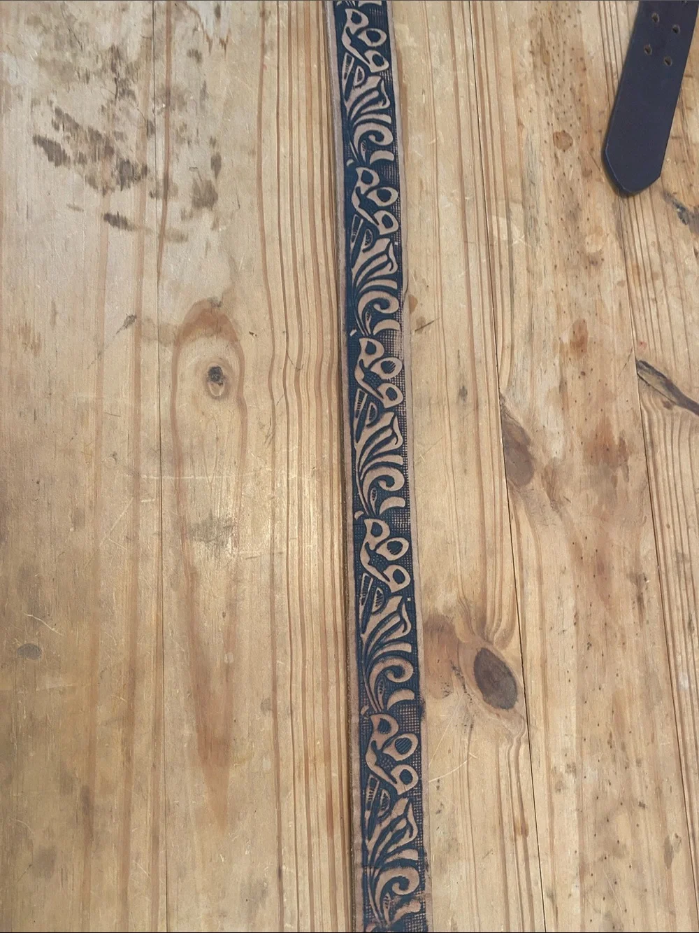 Buckle Brand Brown Tooled Leather Belt with Oval Antiqued Buckle